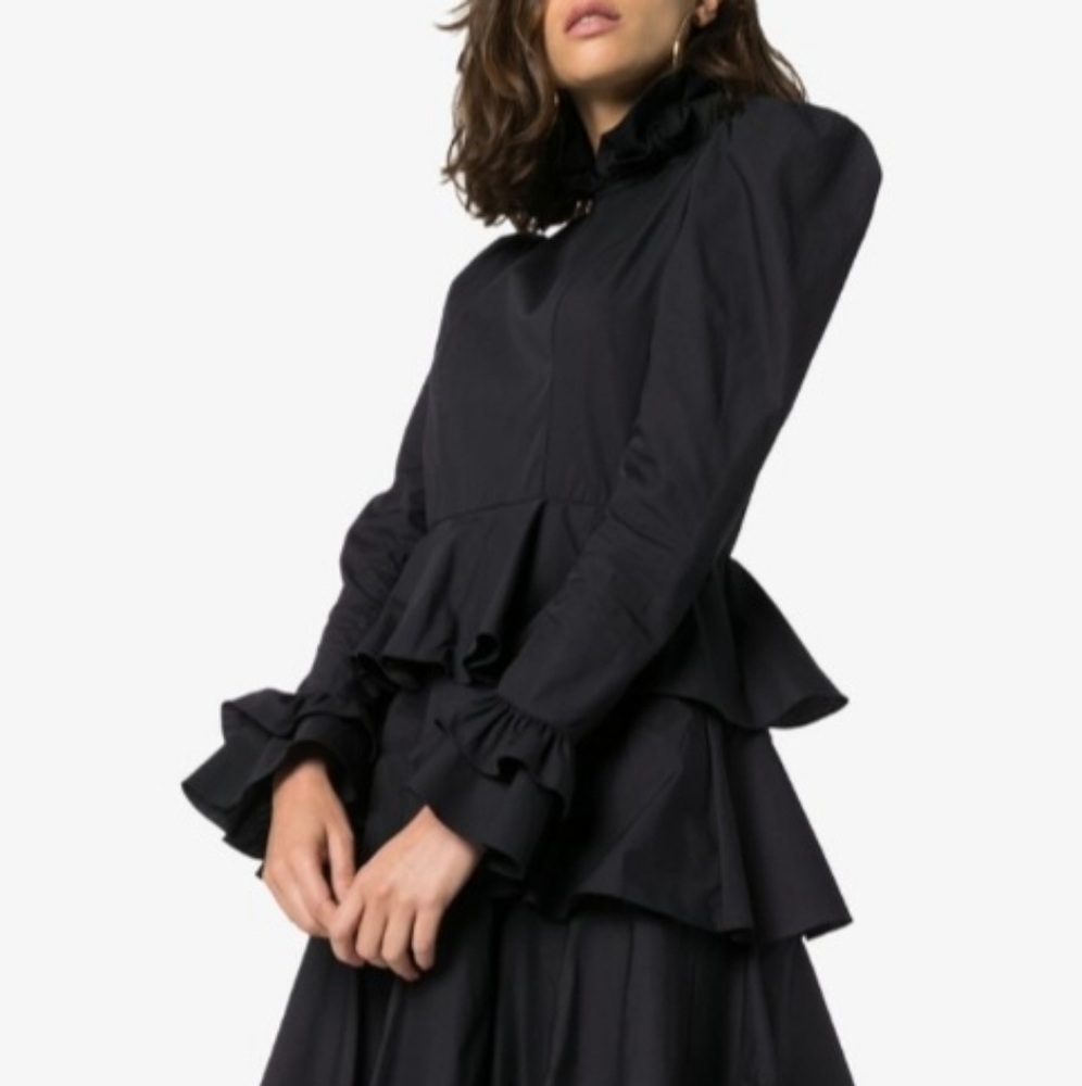 Batsheva Midnight Ruffle Long Sleeve Dress